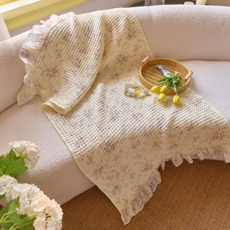Ownkoti Cotton Waffle Weave Bath Towel with Ruffle Trim - Purple - 2PCS - 19"W x 39"L & 27"W x 55"L - image 3