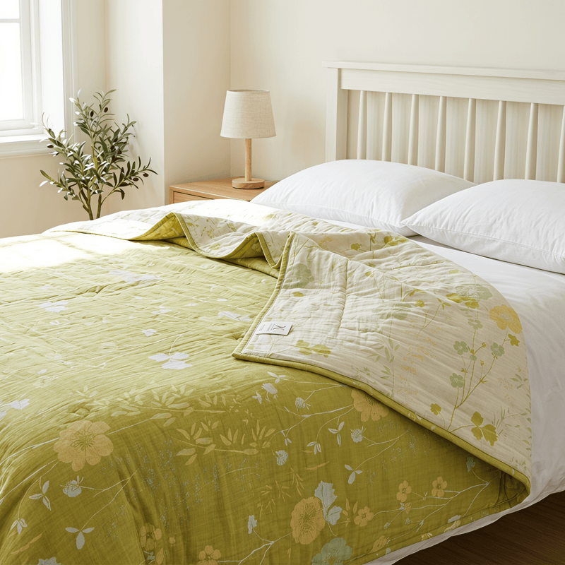 Ownkoti Soft Green Floral Reversible Cotton Quilt - image 6