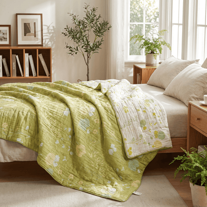 Ownkoti Soft Green Floral Reversible Cotton Quilt - image 5