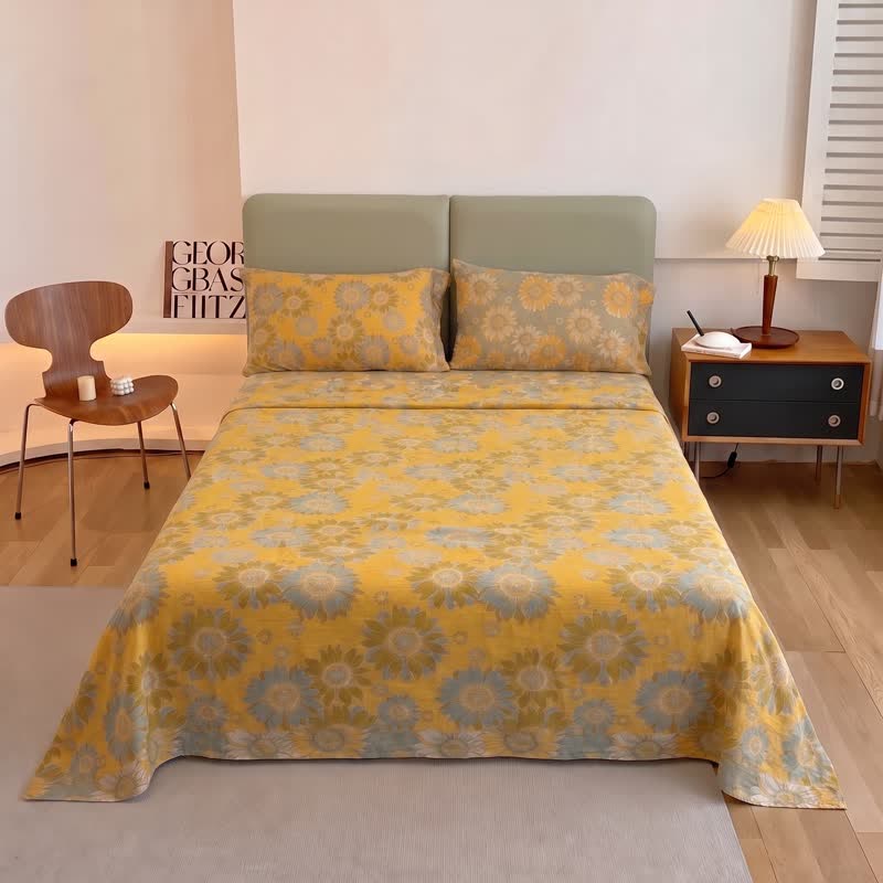 Ownkoti Sunflower Garden Cotton Gauze Bedspread - Orange - 2PCS Pillowcases - 40" x 20" - image 0