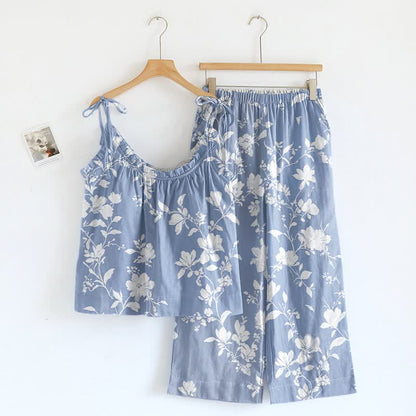Ownkoti Botanical Floral Spaghetti Strap Loungewear  - Blue - XL - image 0