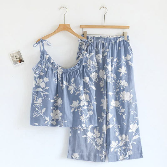 Ownkoti Botanical Floral Spaghetti Strap Loungewear  - Blue - XL - image 0