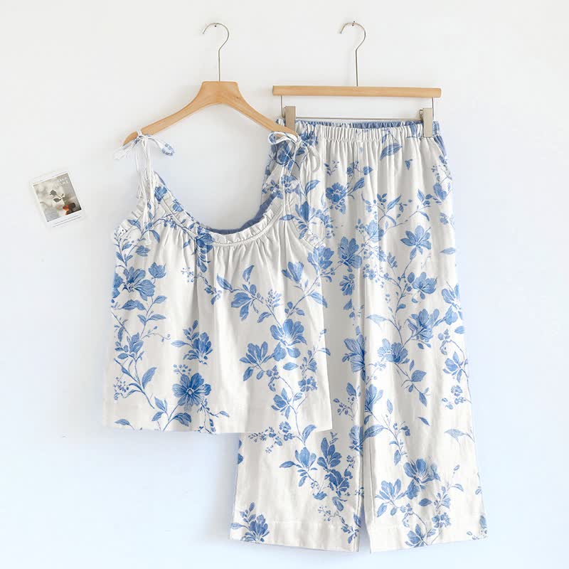 Ownkoti Botanical Floral Spaghetti Strap Loungewear  - White - XL - image 4