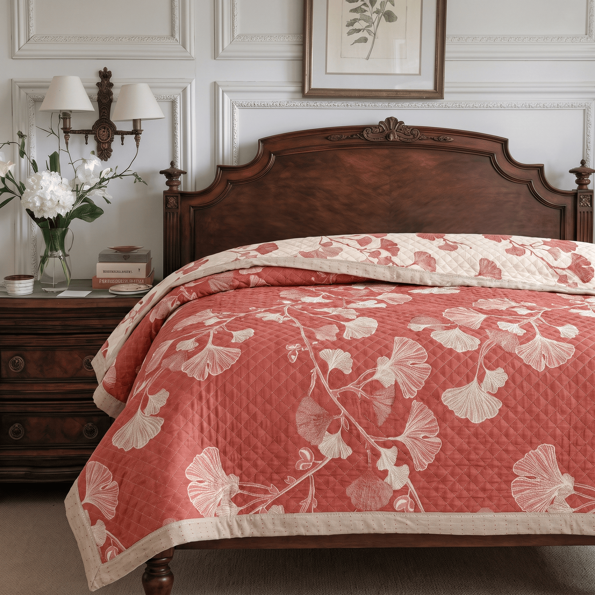 Ownkoti Red Ginkgo Leaf Pattern Cotton Blanket - image 3