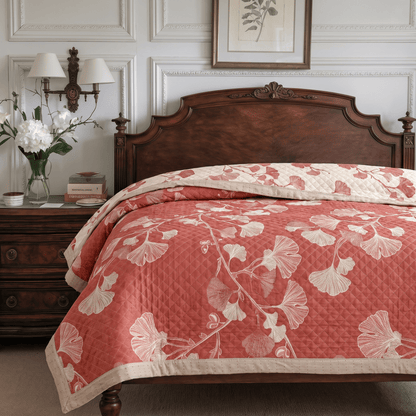 Ownkoti Red Ginkgo Leaf Pattern Cotton Blanket - image 3