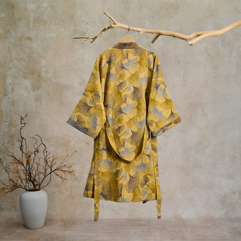 Ownkoti Vintage Ginkgo Leaf Cotton Double Gauze Robe - image 1