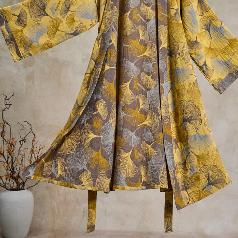 Ownkoti Vintage Ginkgo Leaf Cotton Double Gauze Robe - image 3