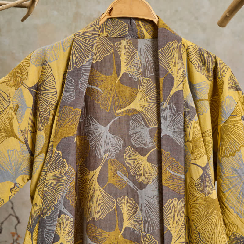 Ownkoti Vintage Ginkgo Leaf Cotton Double Gauze Robe - image 2