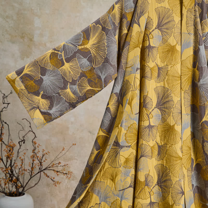 Ownkoti Vintage Ginkgo Leaf Cotton Double Gauze Robe - image 9