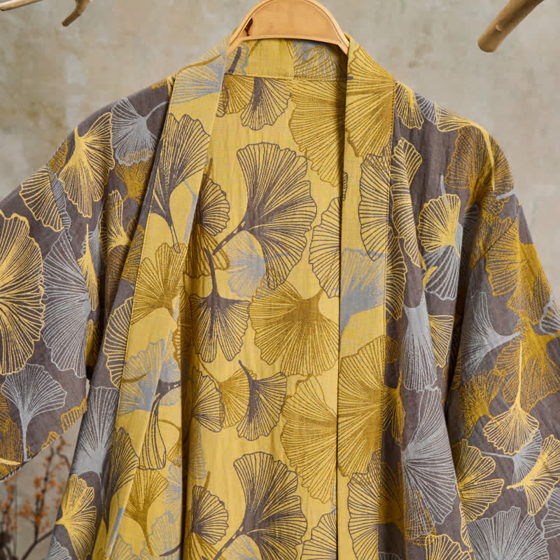 Ownkoti Vintage Ginkgo Leaf Cotton Double Gauze Robe - image 8