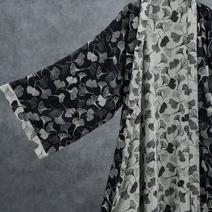 Ownkoti Black White Ginkgo Leaf Cotton Kimono Robe - image 2