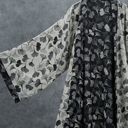 Ownkoti Black White Ginkgo Leaf Cotton Kimono Robe - image 9