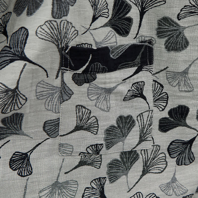 Ownkoti Black White Ginkgo Leaf Cotton Kimono Robe - image 12