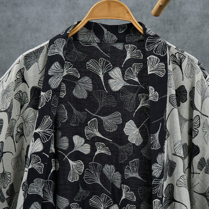 Ownkoti Black White Ginkgo Leaf Cotton Kimono Robe - image 10