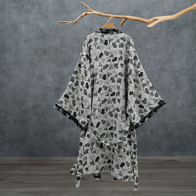Ownkoti Black White Ginkgo Leaf Cotton Kimono Robe - image 8
