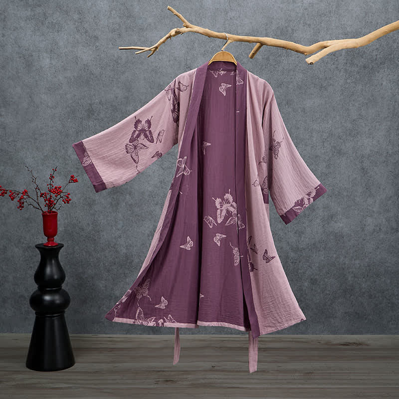 Ownkoti Butterfly Cotton Double Gauze Kimono Robe - Dusty Lavender - 2XL - image 7