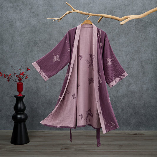 Ownkoti Butterfly Cotton Double Gauze Kimono Robe - Plum Purple - 2XL - image 0