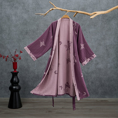 Ownkoti Butterfly Cotton Double Gauze Kimono Robe - Plum Purple - 2XL - image 0