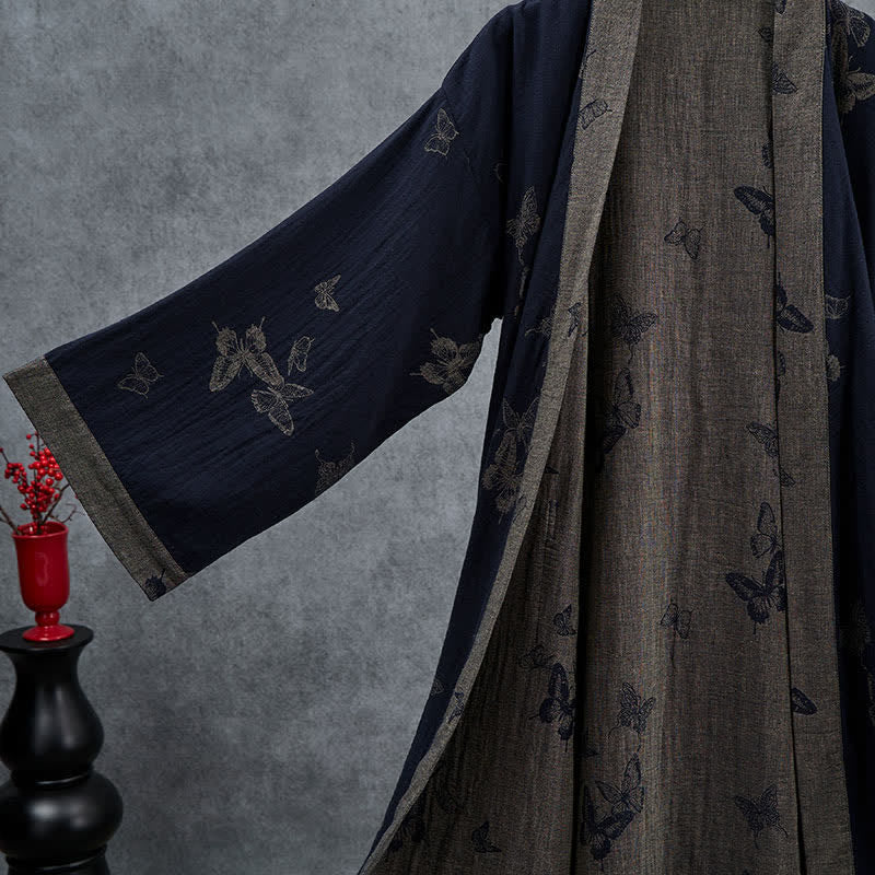Ownkoti Navy Butterfly Cotton Double Gauze Kimono Robe - image 2