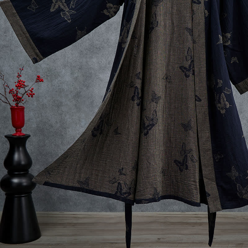 Ownkoti Navy Butterfly Cotton Double Gauze Kimono Robe - image 4