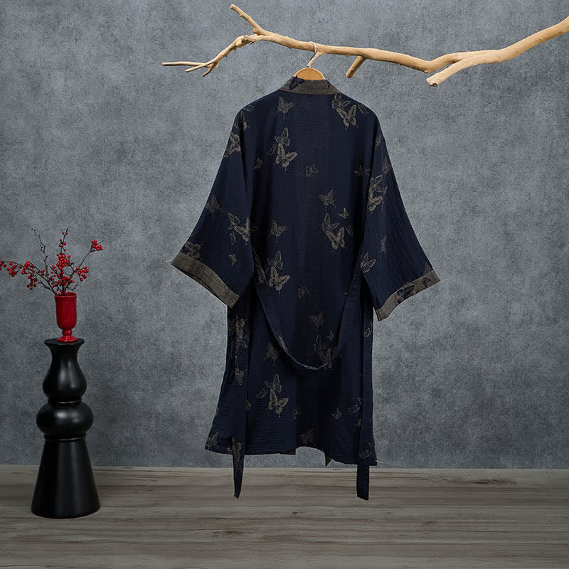 Ownkoti Navy Butterfly Cotton Double Gauze Kimono Robe - image 1