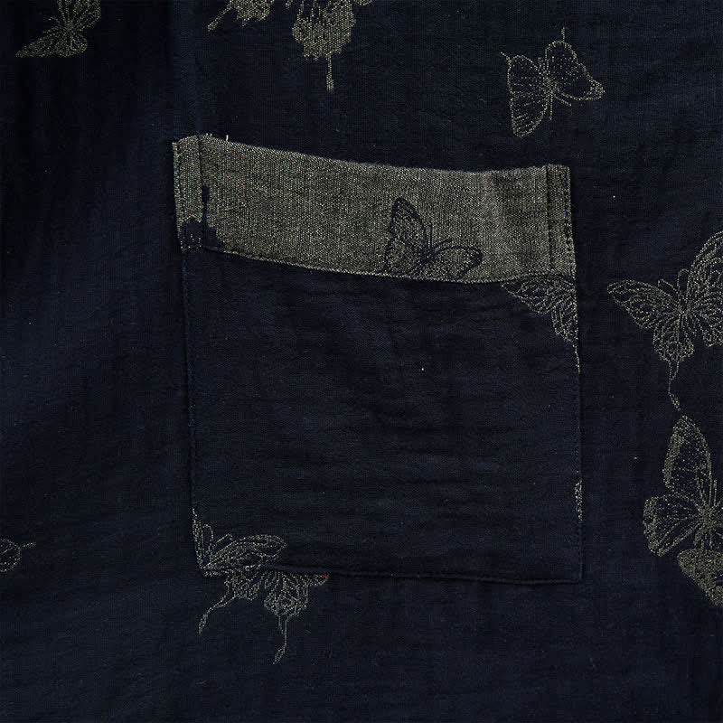 Ownkoti Navy Butterfly Cotton Double Gauze Kimono Robe - image 5