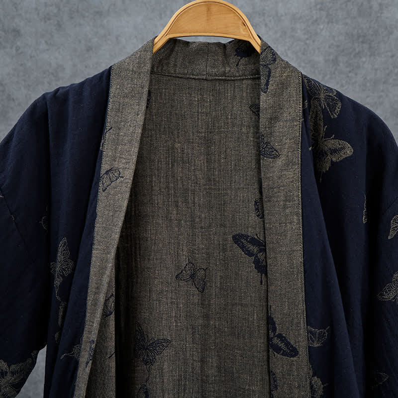Ownkoti Navy Butterfly Cotton Double Gauze Kimono Robe - image 3