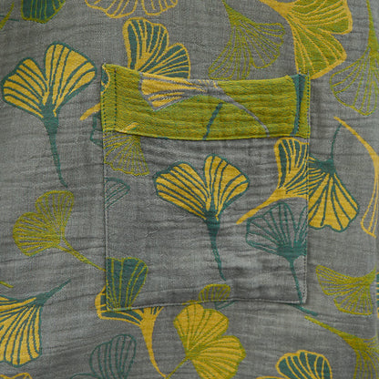 Ownkoti Green Gray Ginkgo Leaf Cotton Kimono Robe - image 12