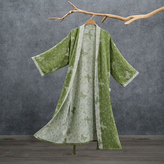 Ownkoti Olive Botanical Butterfly Kimono Bathrobe - Green - 2XL - image 0