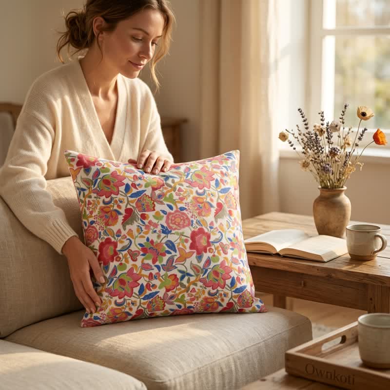 Ownkoti Vintage Pink Floral Double Gauze Throw Pillow - image 2