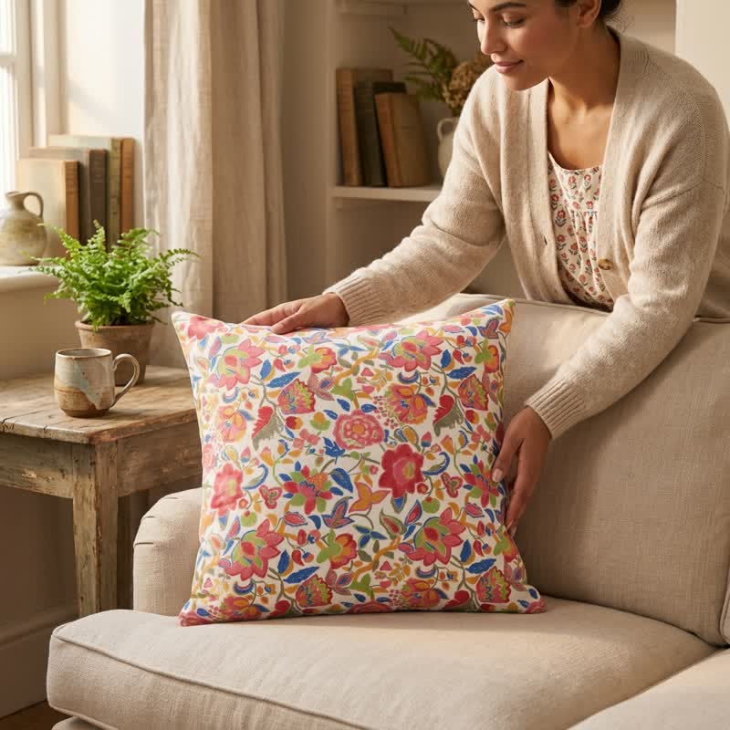 Ownkoti Vintage Pink Floral Double Gauze Throw Pillow - image 5