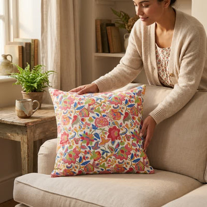 Ownkoti Vintage Pink Floral Double Gauze Throw Pillow - image 5