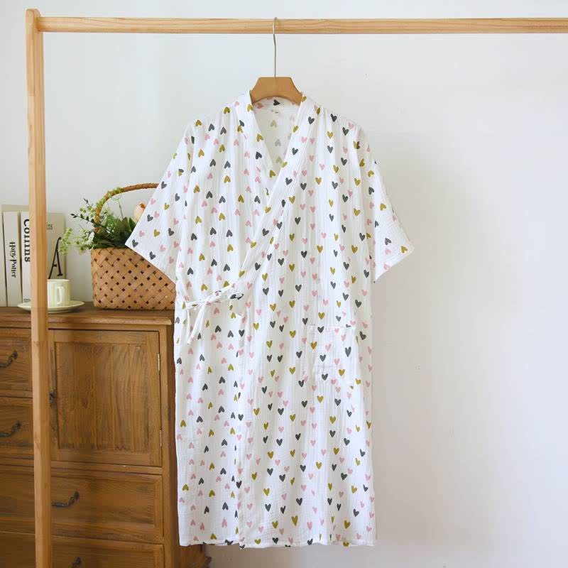 Ownkoti Cotton Double-Layer Muslin Kimono Nightgown - Beige - L - image 0
