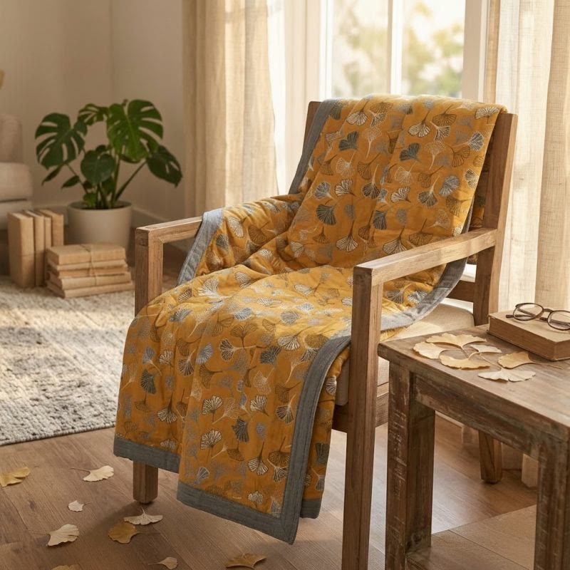 Ownkoti Golden Ginkgo Reversible Cotton Blanket - image 4