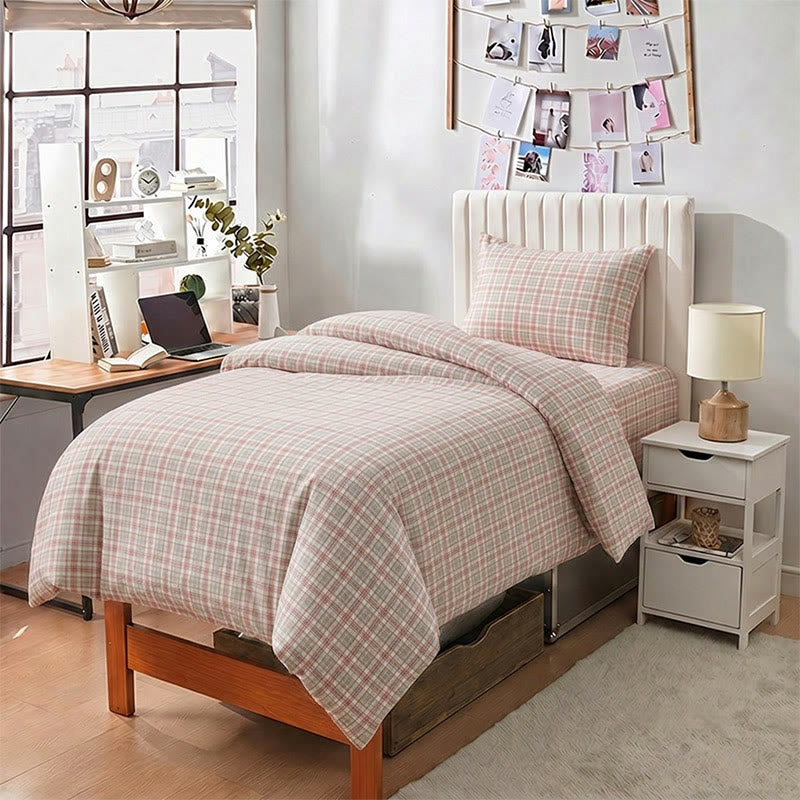 Ownkoti Pink Plaid Twin XL Dorm Bedding Set - image 1