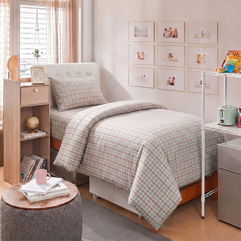 Ownkoti Pink Plaid Twin XL Dorm Bedding Set - image 2