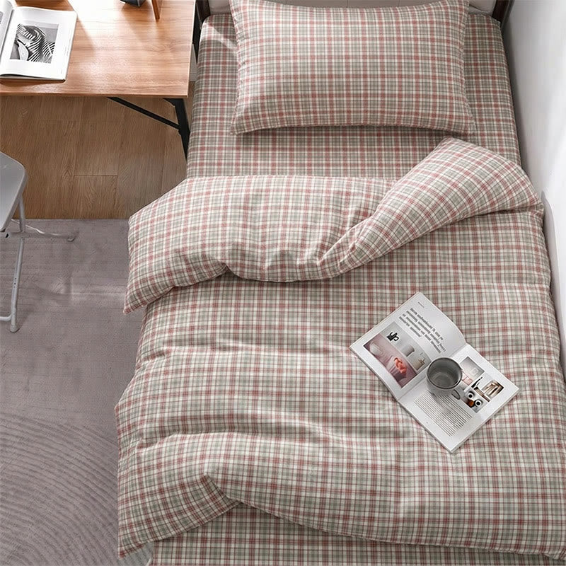 Ownkoti Pink Plaid Twin XL Dorm Bedding Set - Pink & Grey Plaid - Twin XL - 5-Piece Complete Set - image 0