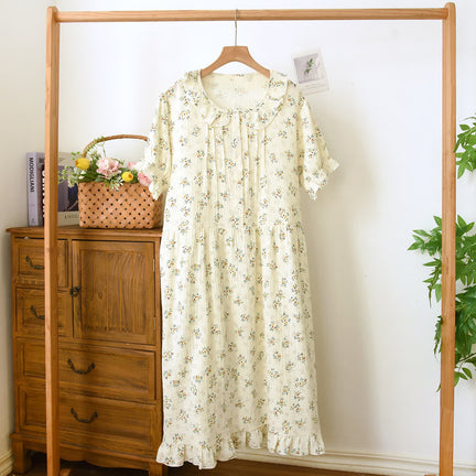 Ownkoti Ruffle Collar Cottagecore Muslin Nightgown - Beige - XL - image 0