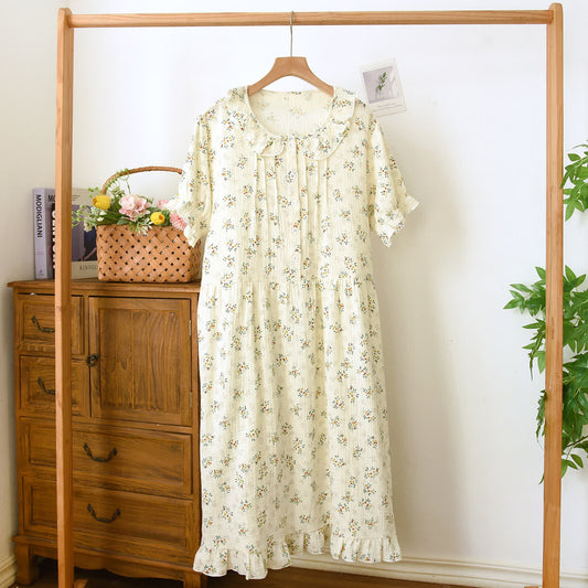 Ownkoti Ruffle Collar Cottagecore Muslin Nightgown - Beige - XL - image 0