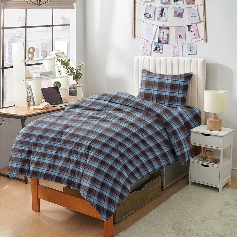 Ownkoti Classic Plaid Twin XL Dorm Bedding Set - Brown & Blue Plaid - Twin XL - 5-Piece Complete Set - image 0