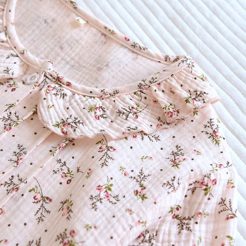 Ownkoti Dainty Floral Ruffle Collar Cotton Muslin Nightgown - image 2
