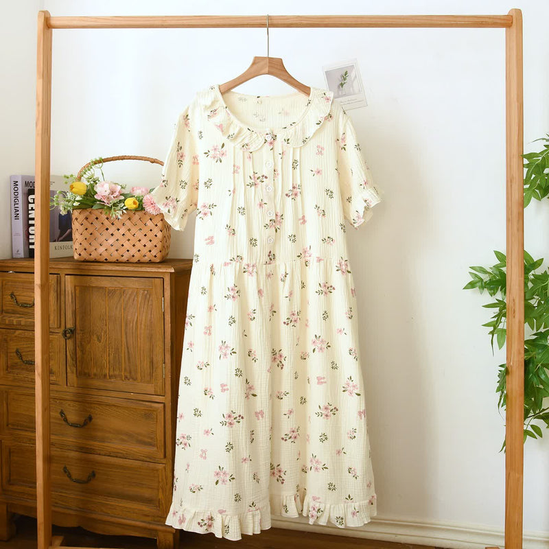 Ownkoti Cottagecore Ruffled Cotton Muslin Nightgown - Beige - XL - image 0