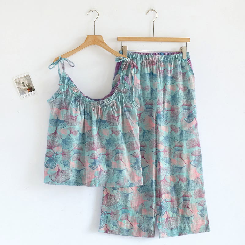 Ownkoti Dreamy Ginkgo Leaf Cami Loungewear Set - Blue Pink - XL - image 5