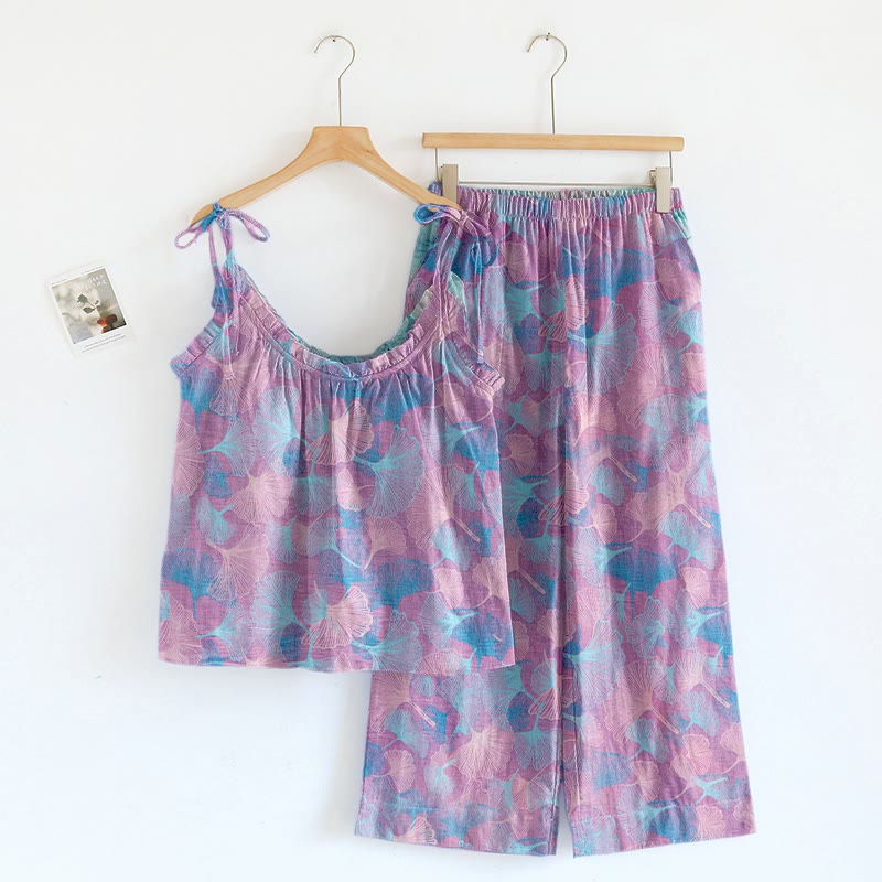 Ownkoti Dreamy Ginkgo Leaf Cami Loungewear Set - Purple - XL - image 0