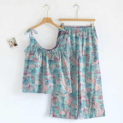 Ownkoti Dreamy Ginkgo Leaf Cami Loungewear Set - Blue Pink - XL - image 5