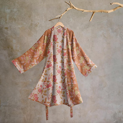 Ownkoti Botanical Pomegranate Print Cotton Kimono Robe - Green & Red - 2XL - image 0