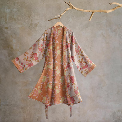 Ownkoti Botanical Pomegranate Print Cotton Kimono Robe - Red & Green - 2XL - image 5