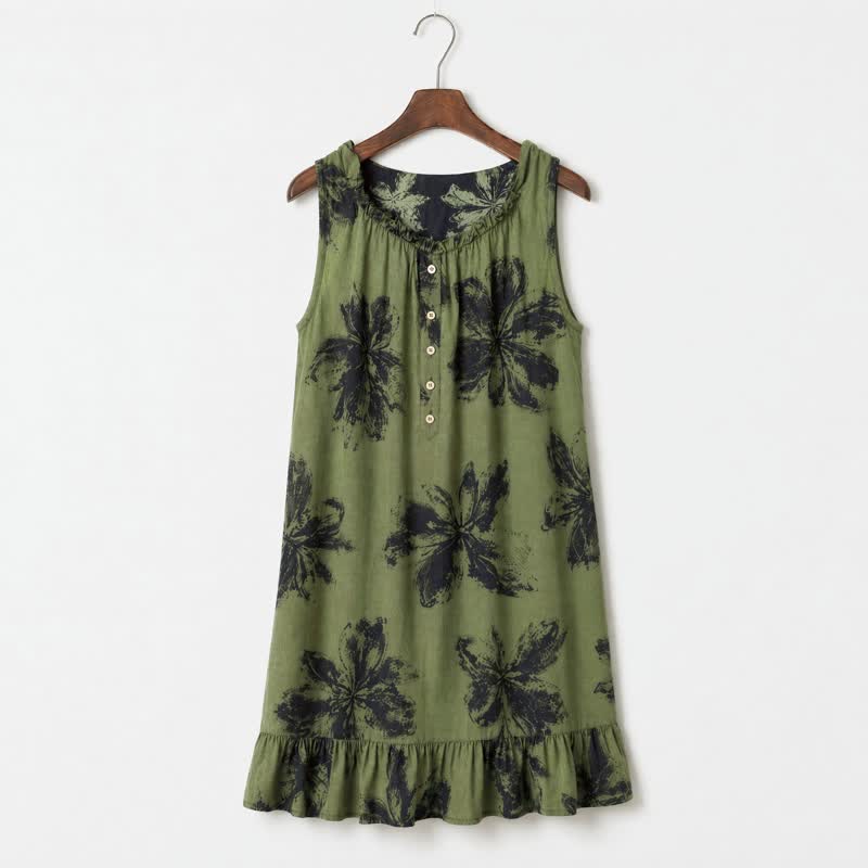 Ownkoti Botanical Nocturne Floral Cotton Lounge Dress - Green - L - image 2