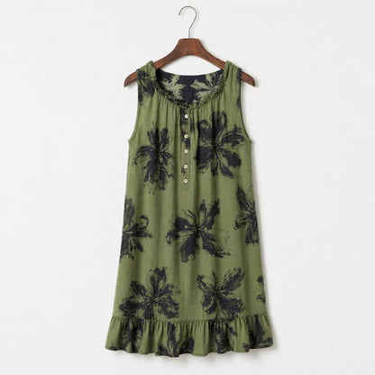 Ownkoti Botanical Nocturne Floral Cotton Lounge Dress - Green - L - image 2