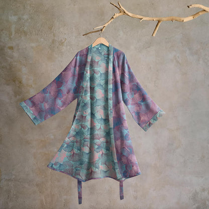 Ownkoti Dreamy Ginkgo Leaf Cotton Kimono Robe - Purple - 2XL - image 5